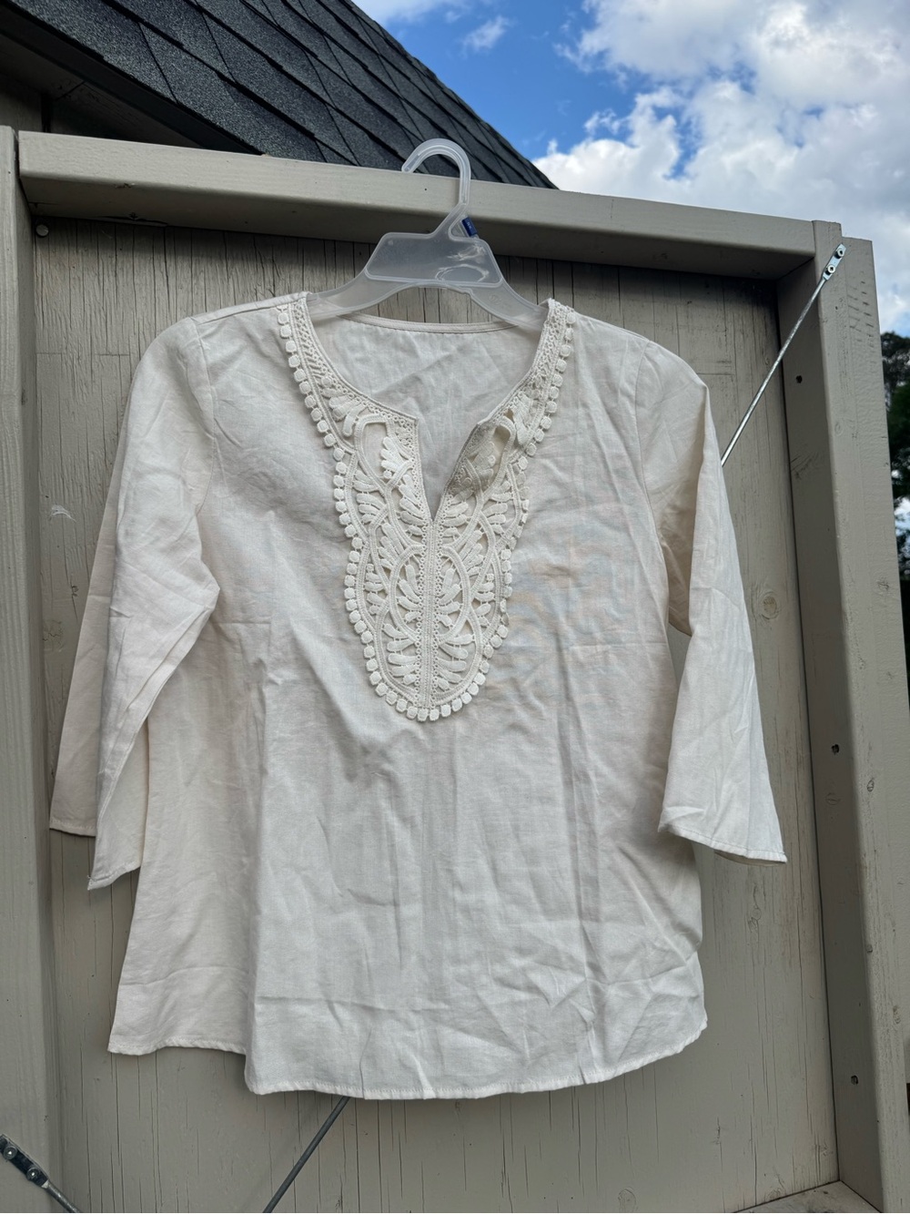 Women’s Cream Embroidered V-Neck Tunic Top